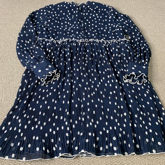 Daniel Rainn Womens Dress Size Large Blue Polka Dots Long Sleeves Mini Lined - Picture 9 of 14